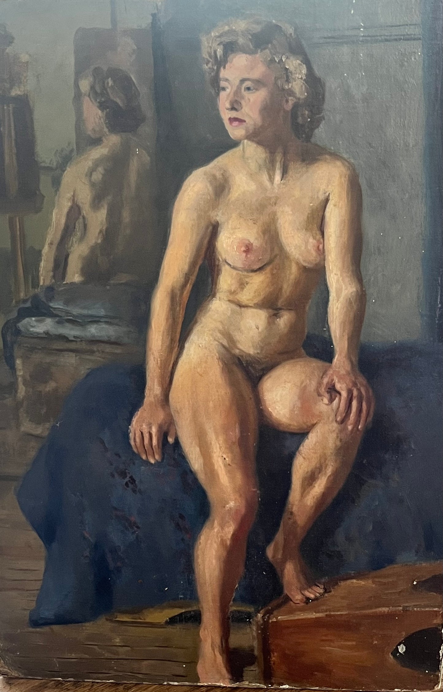 Antique nude oil on board