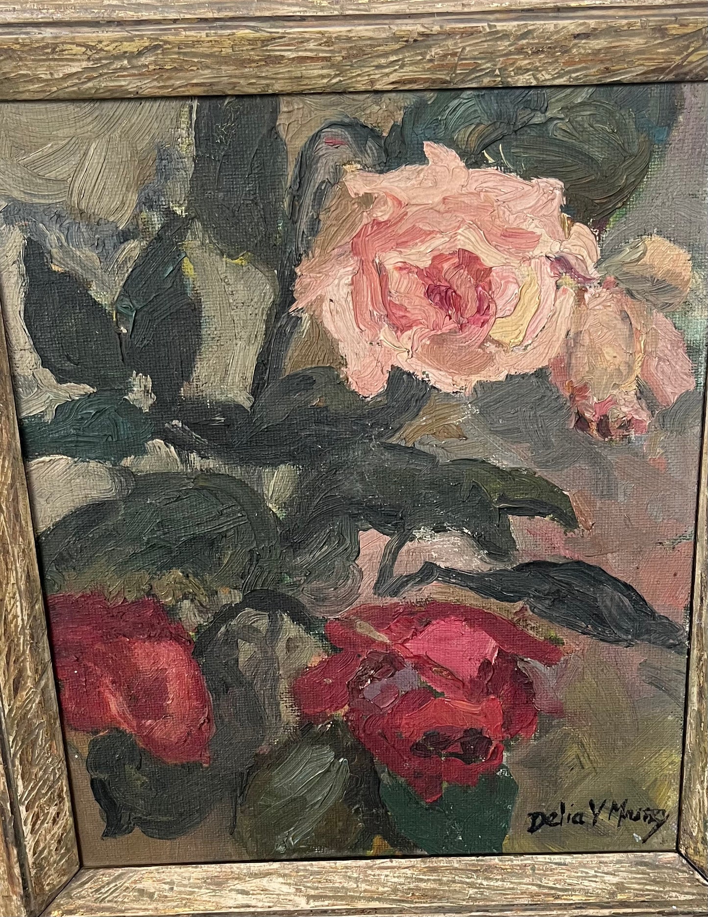 Roses oil on board/original frame