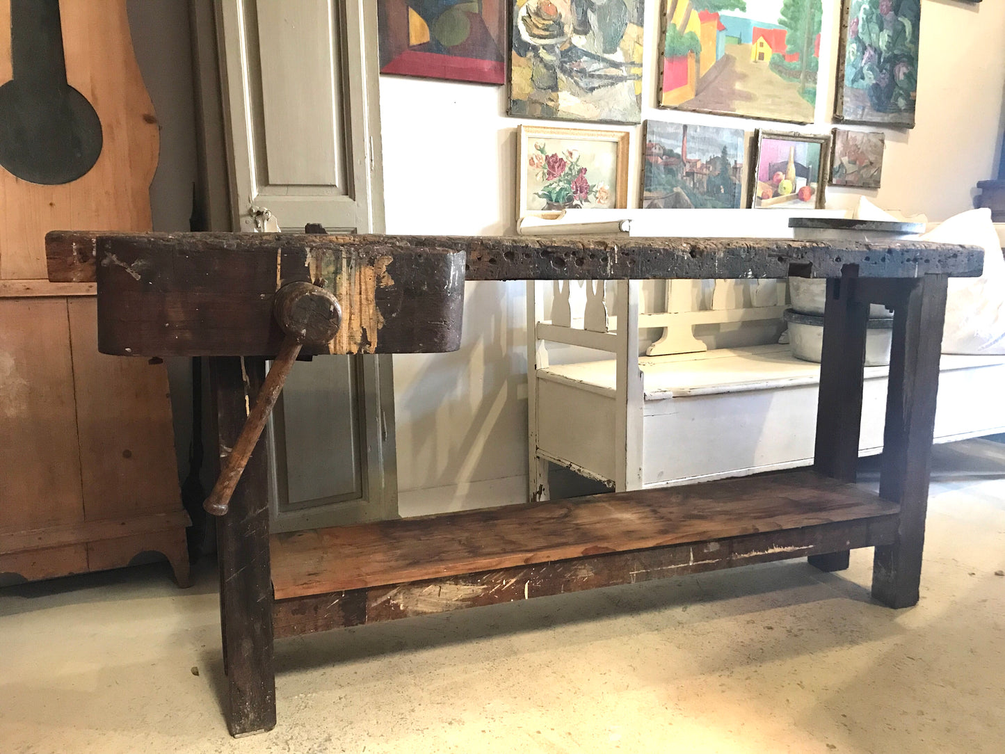 Antique timber work bench