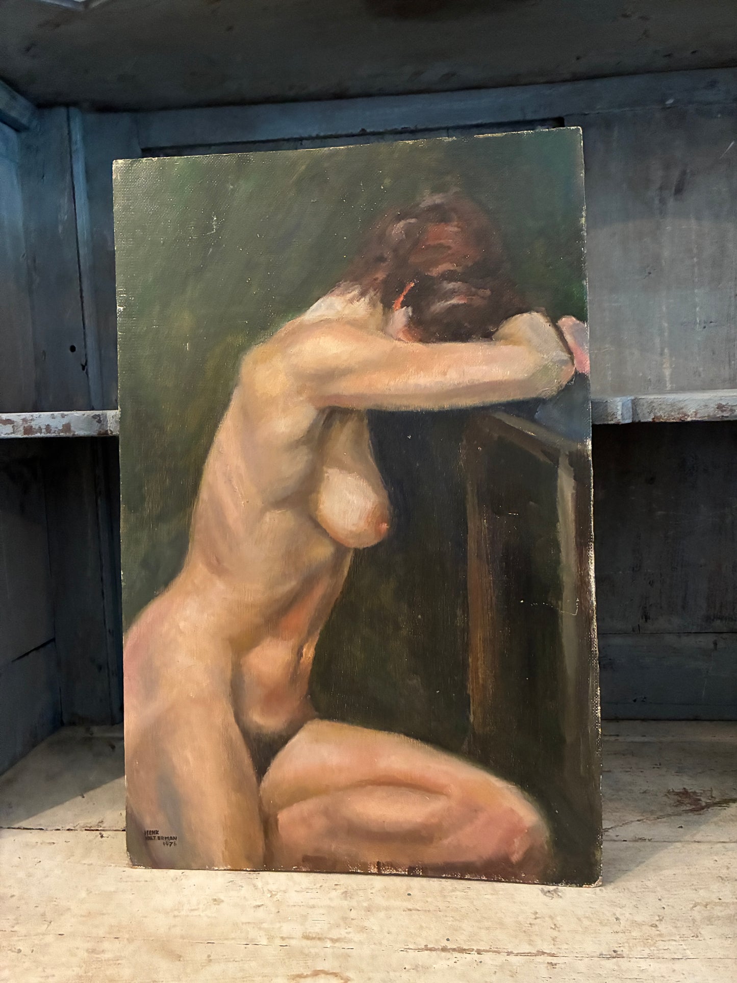 Antique nude oil on board