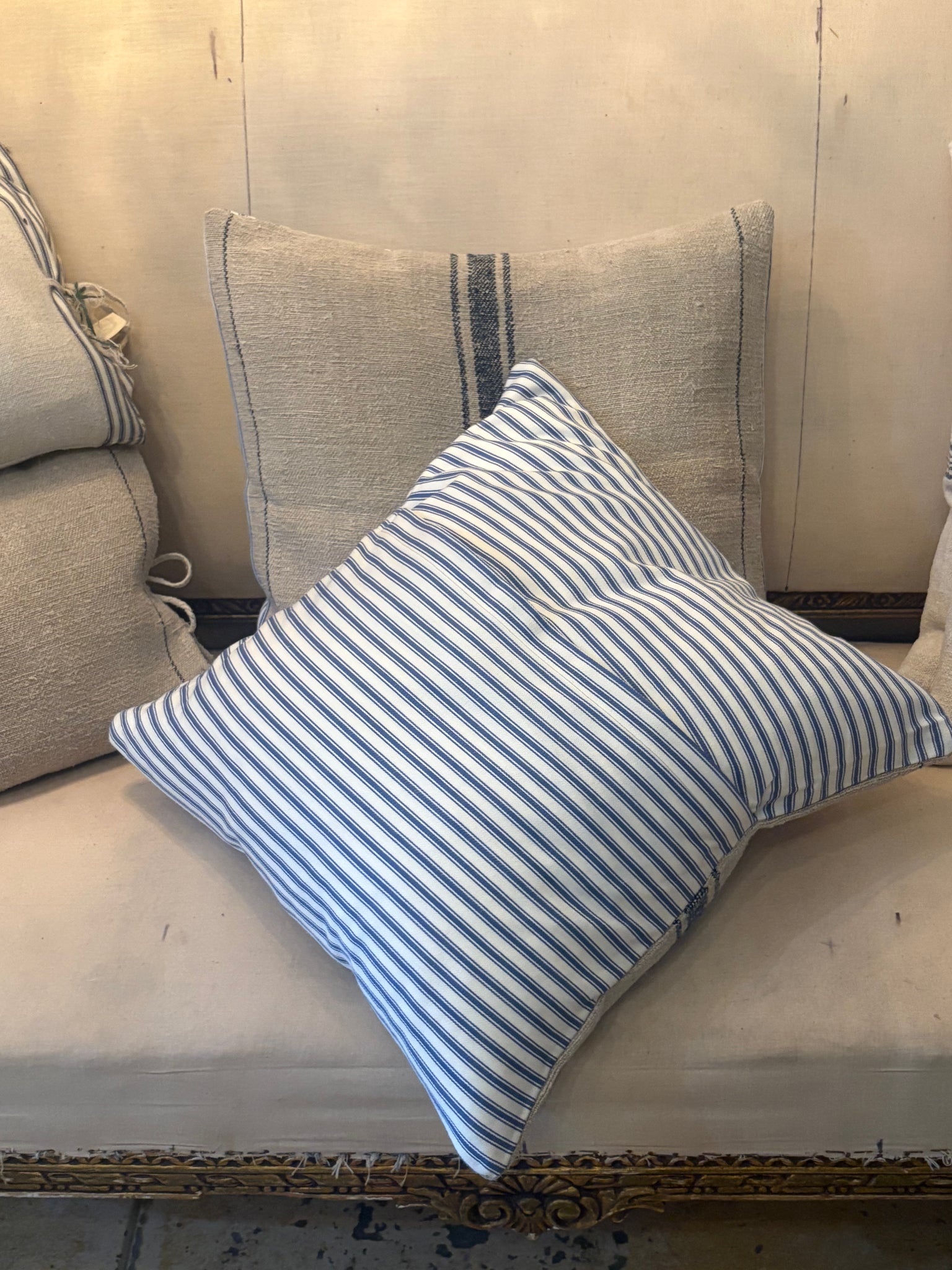 Antique grain sack cushion