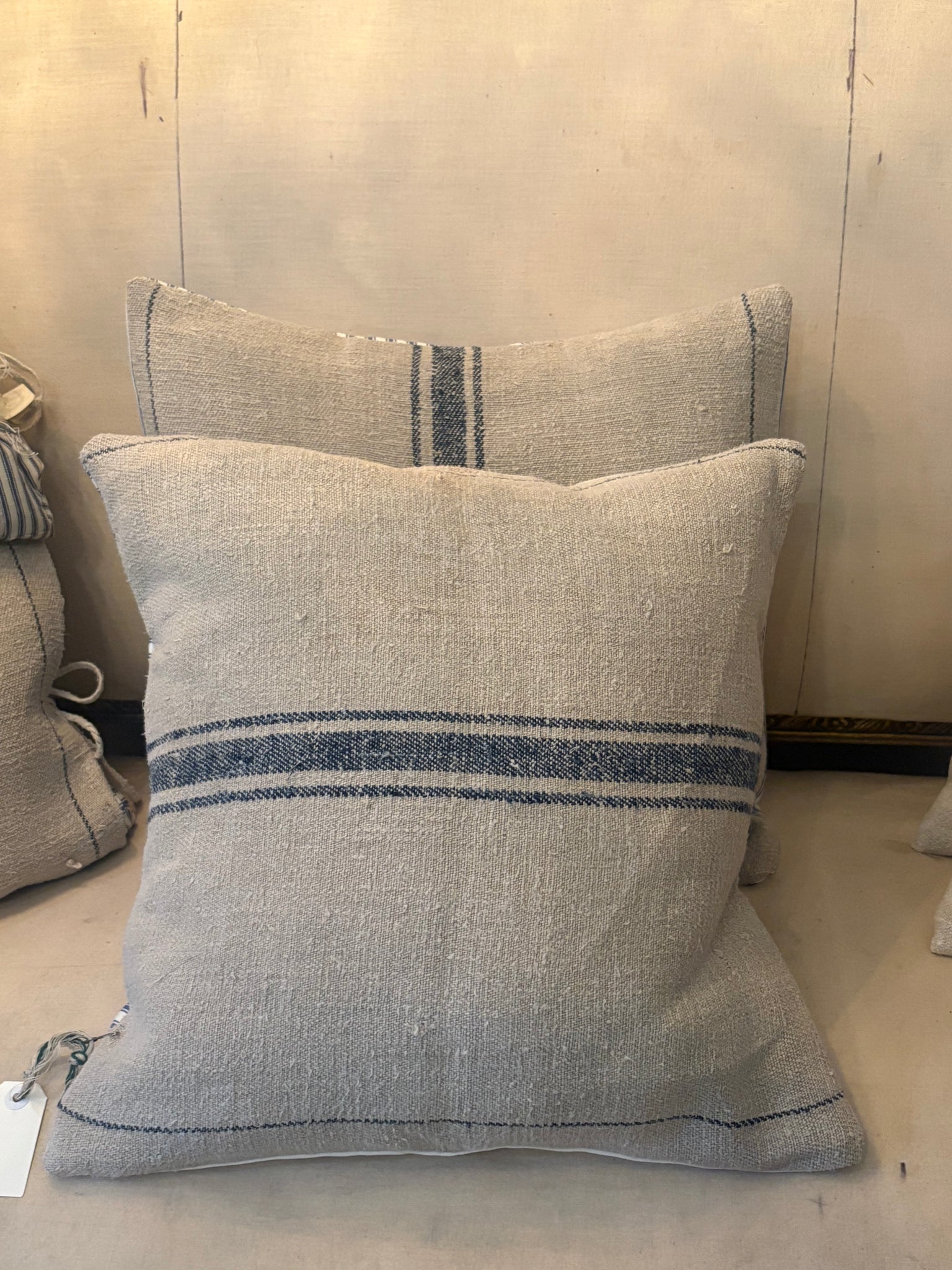 Antique grain sack cushion