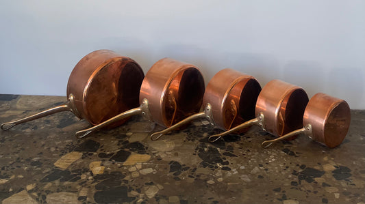 Set 5 French copper pots