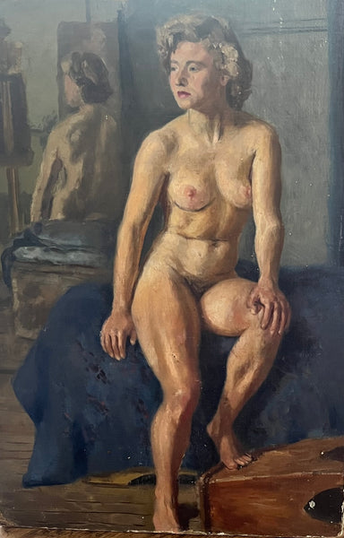Antique nude oil on board