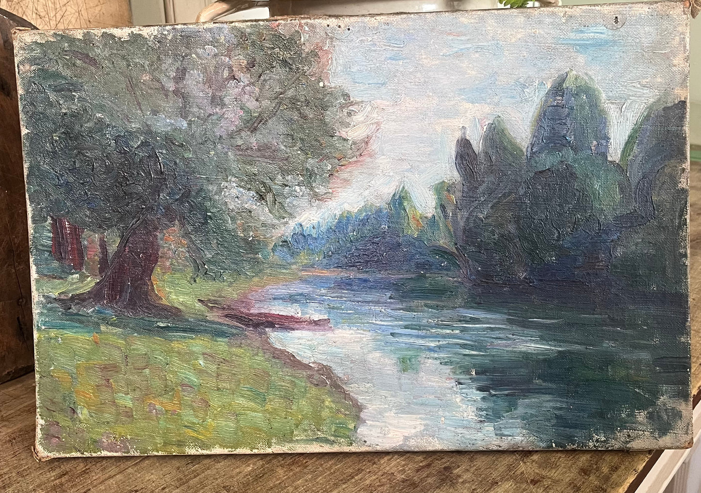 Antique French landscape oil painting