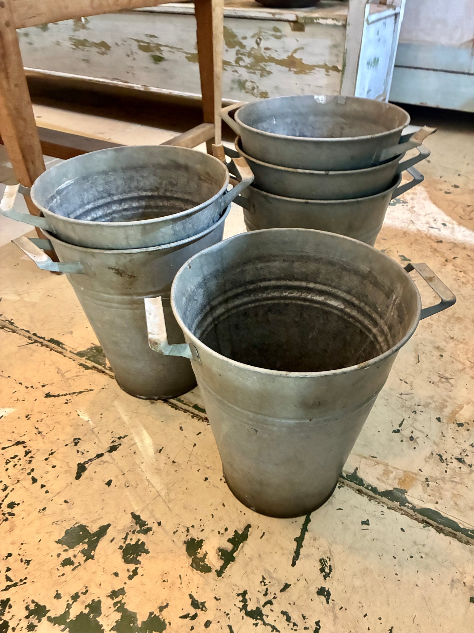 Antique zinc flower buckets