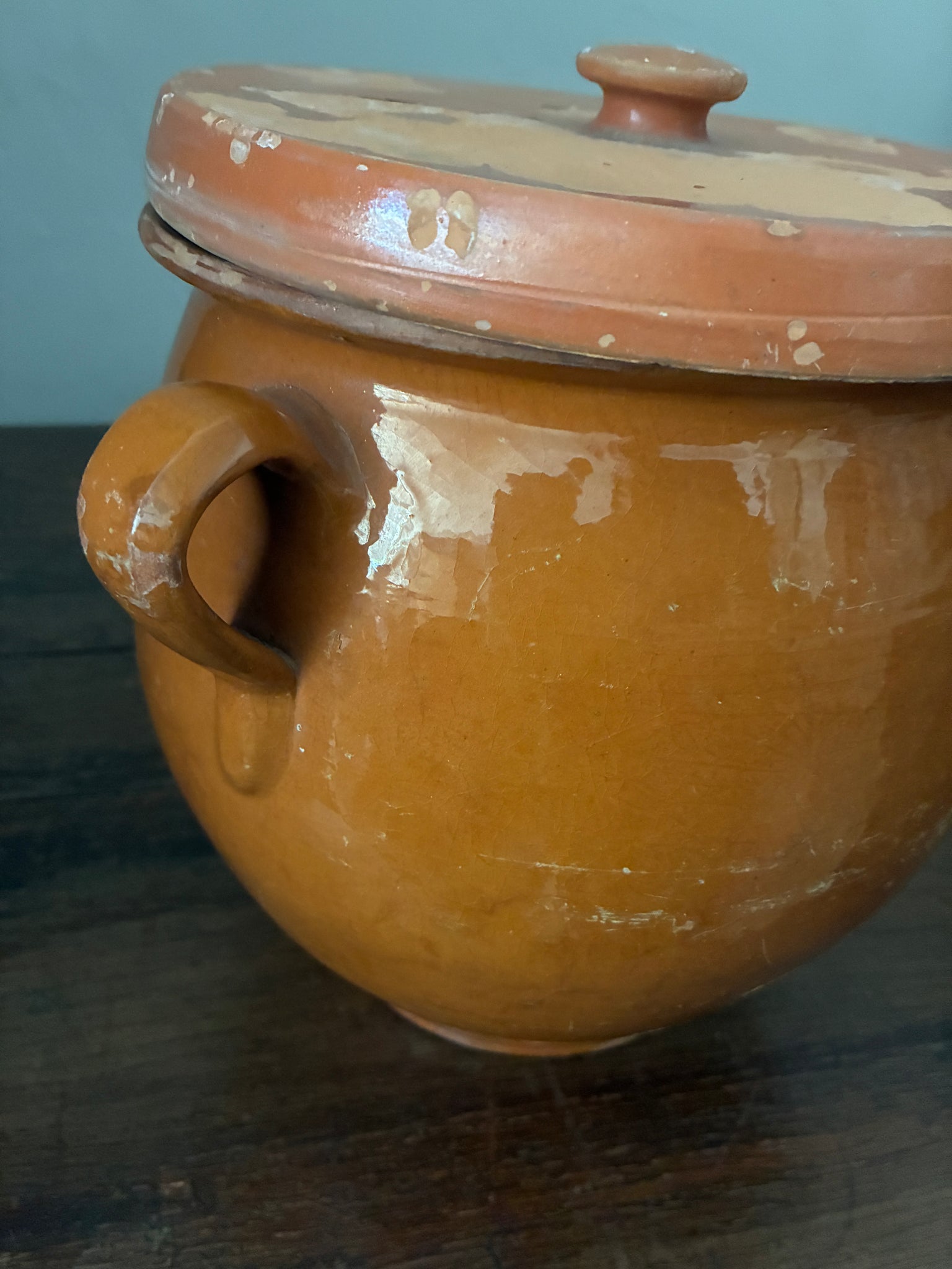 Antique pottery confit pot with lid