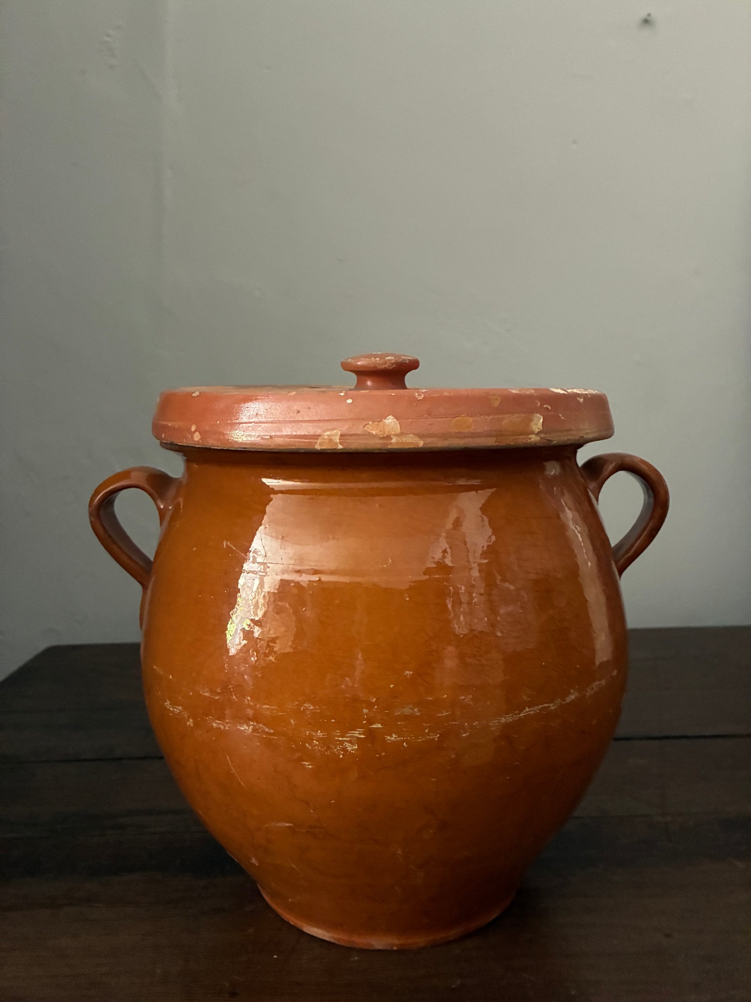 Antique pottery confit pot with lid