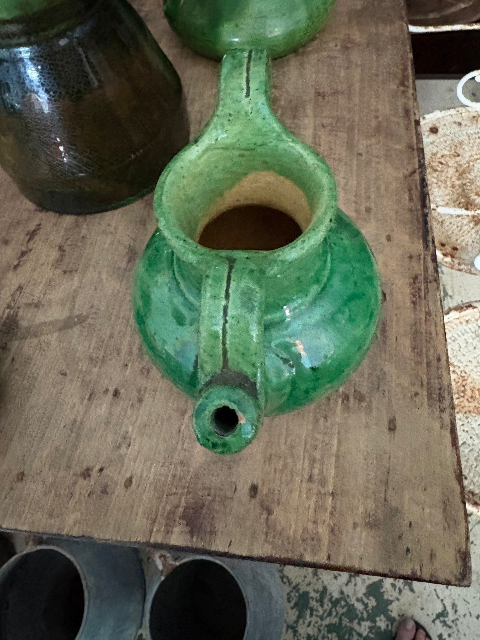 French antique green cruche jug