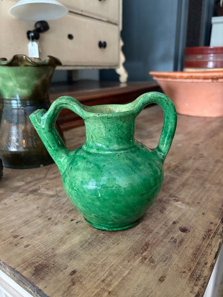 French antique green cruche jug