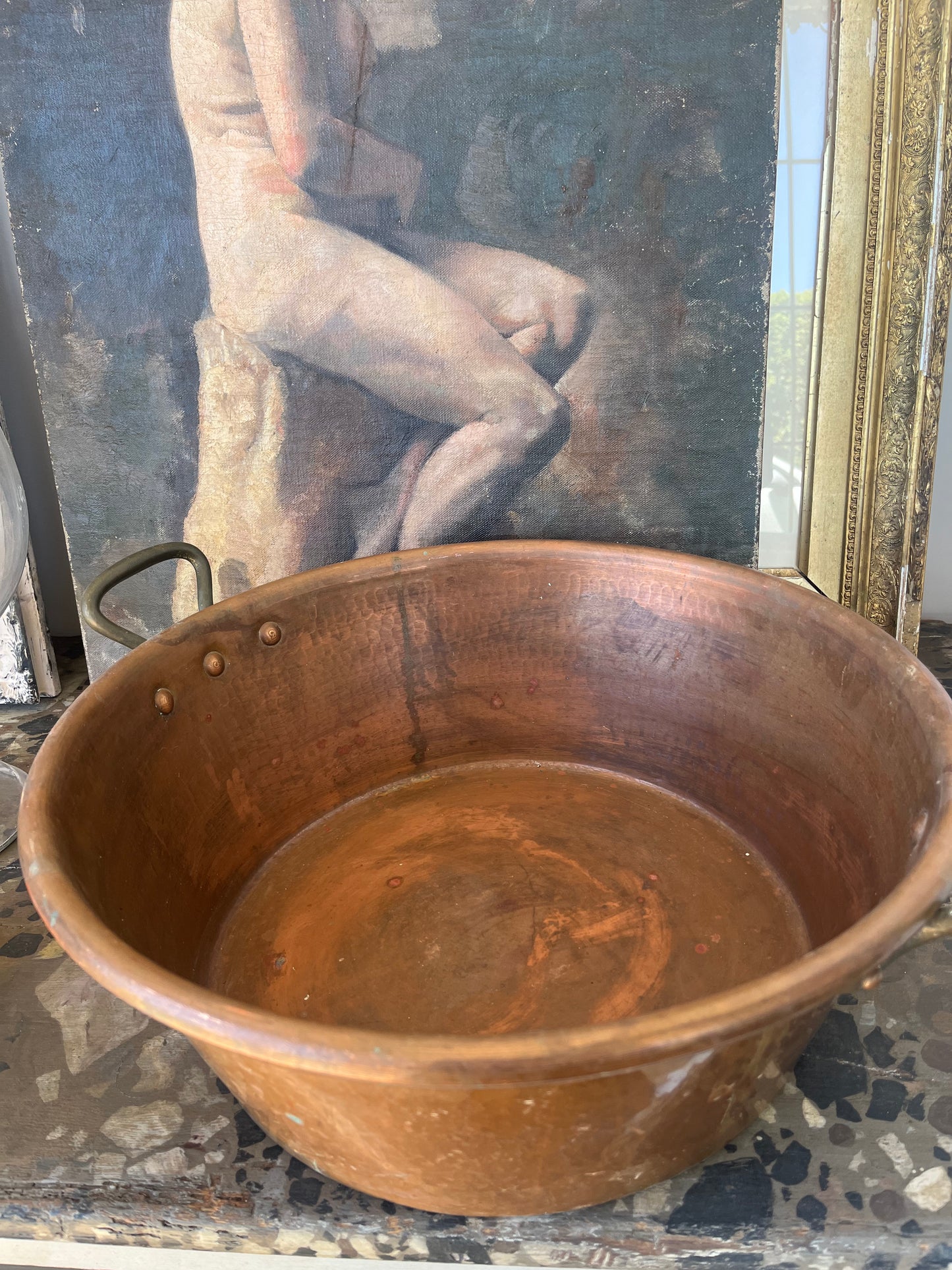Antique French copper jam pot