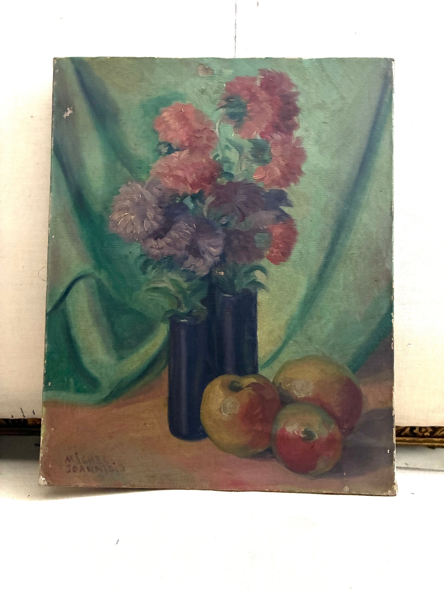 Still life of flowers &fruit
