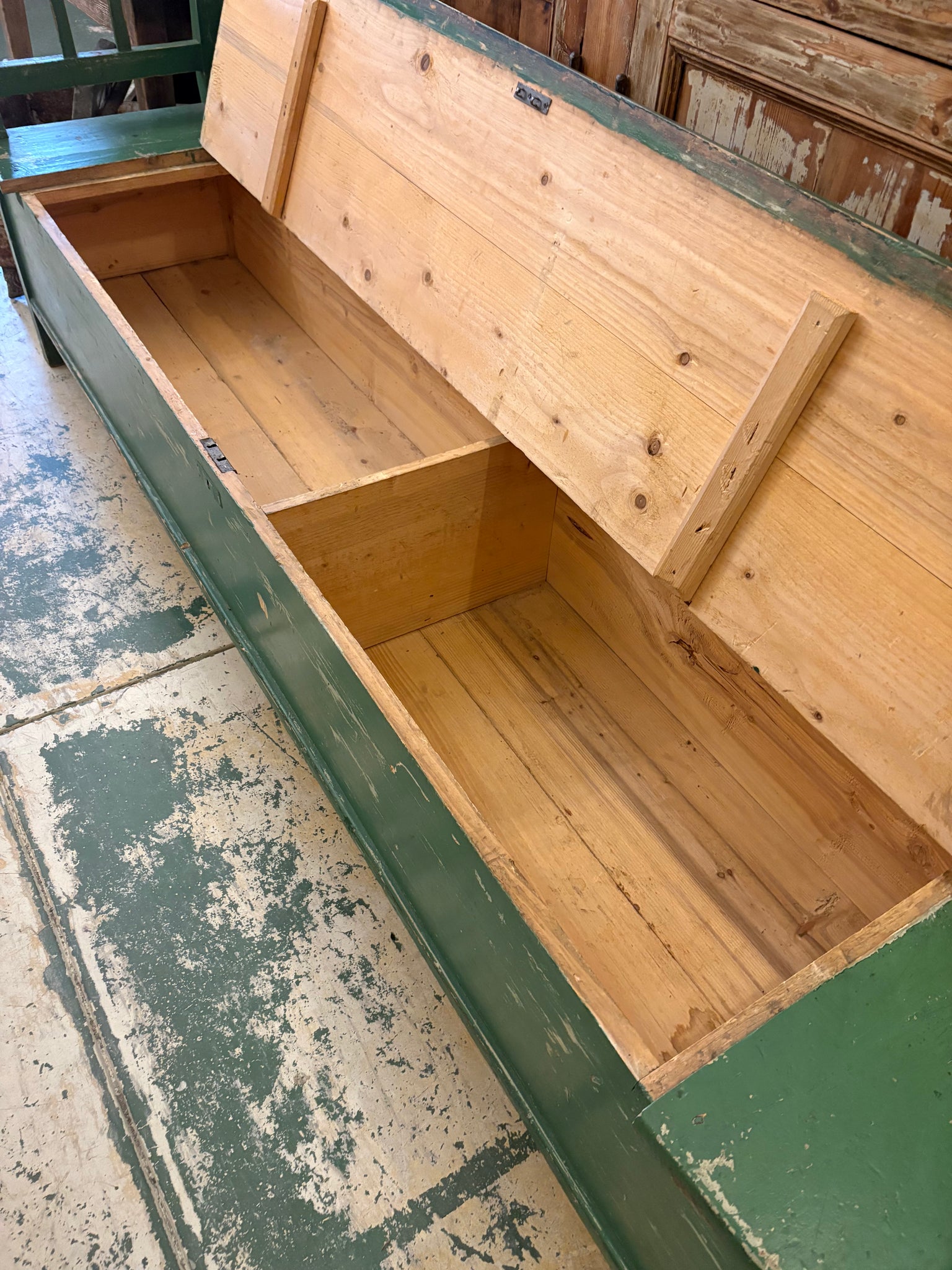 Large painted European pine bench