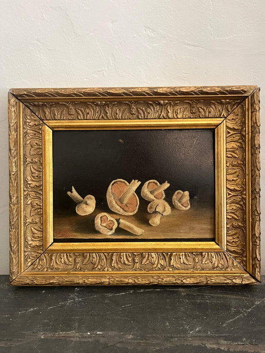 Antique mushrooms, oil on board