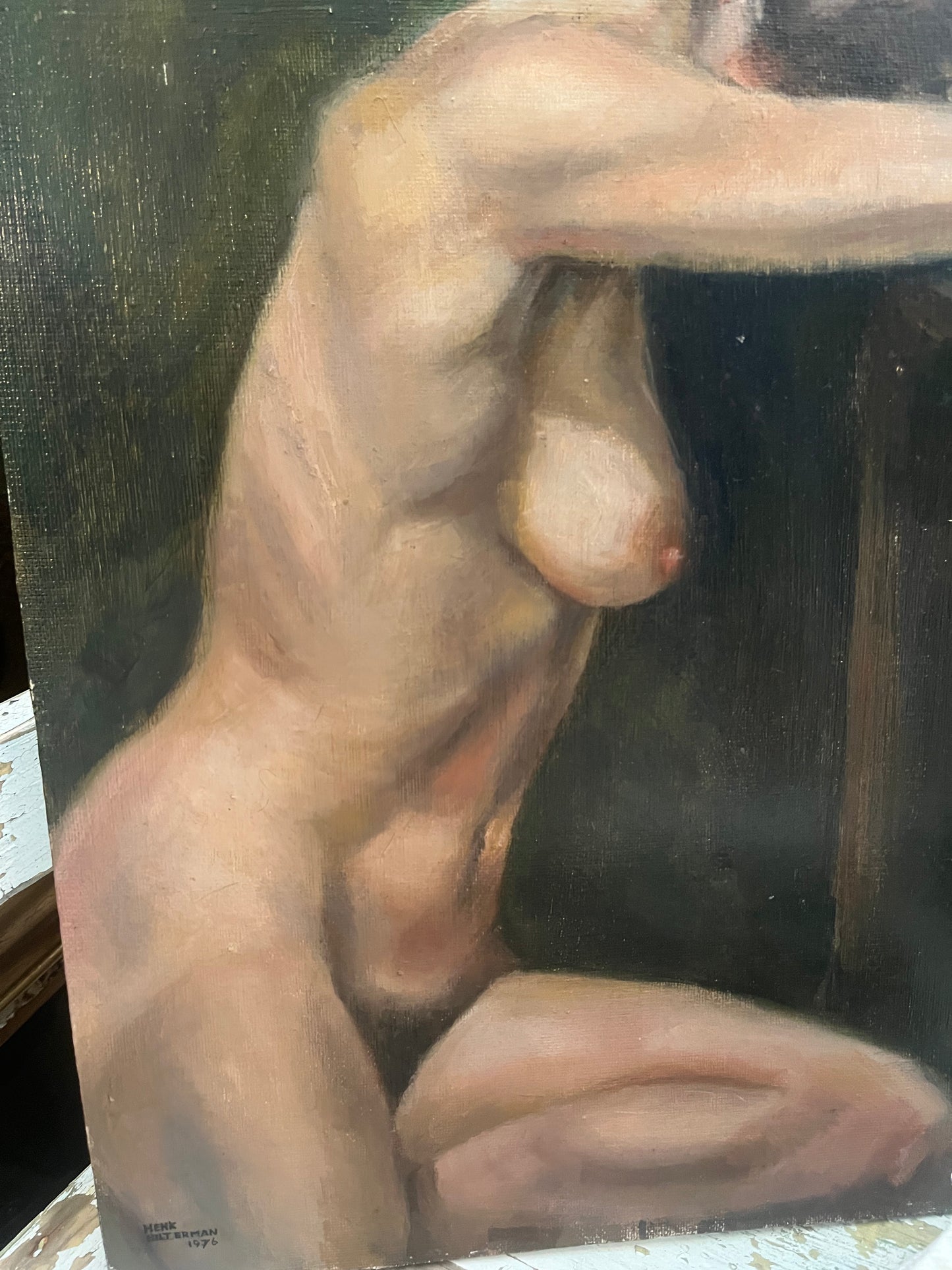 Antique nude oil on board