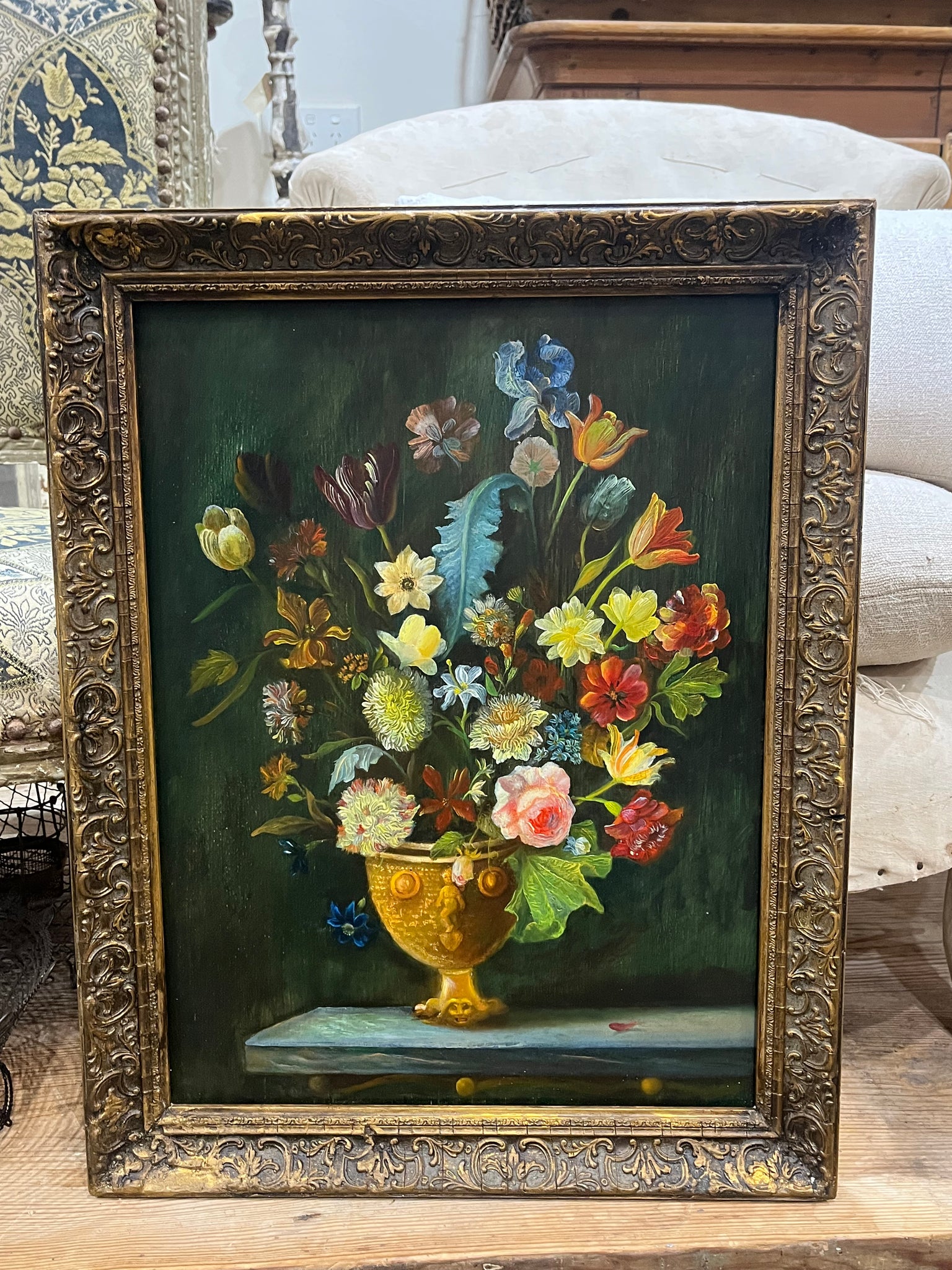 Antique floral oil painting