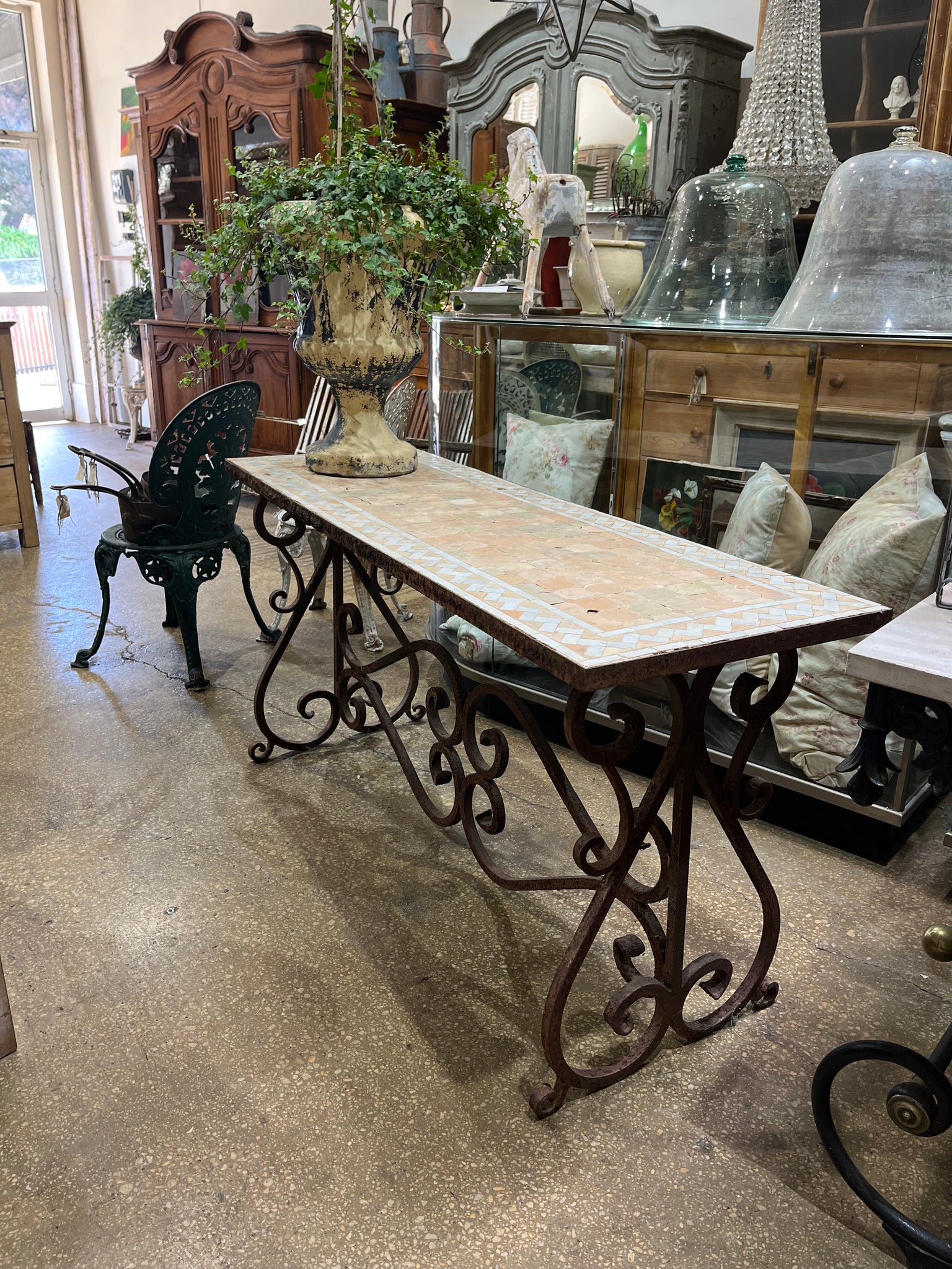 Wrought iron tiled top table