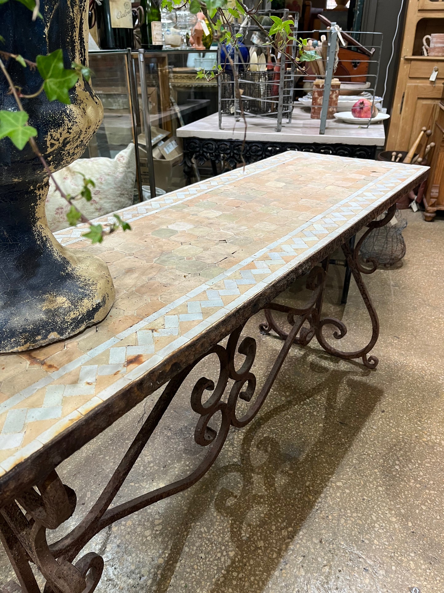 Wrought iron tiled top table